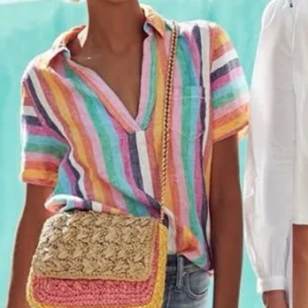 J. Crew Rainbow Linen Shirt